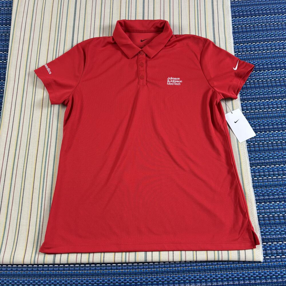 NEW Nike Golf Polo Shirt Womens Large Red Johnson & Johnson MedTech BV6043-657